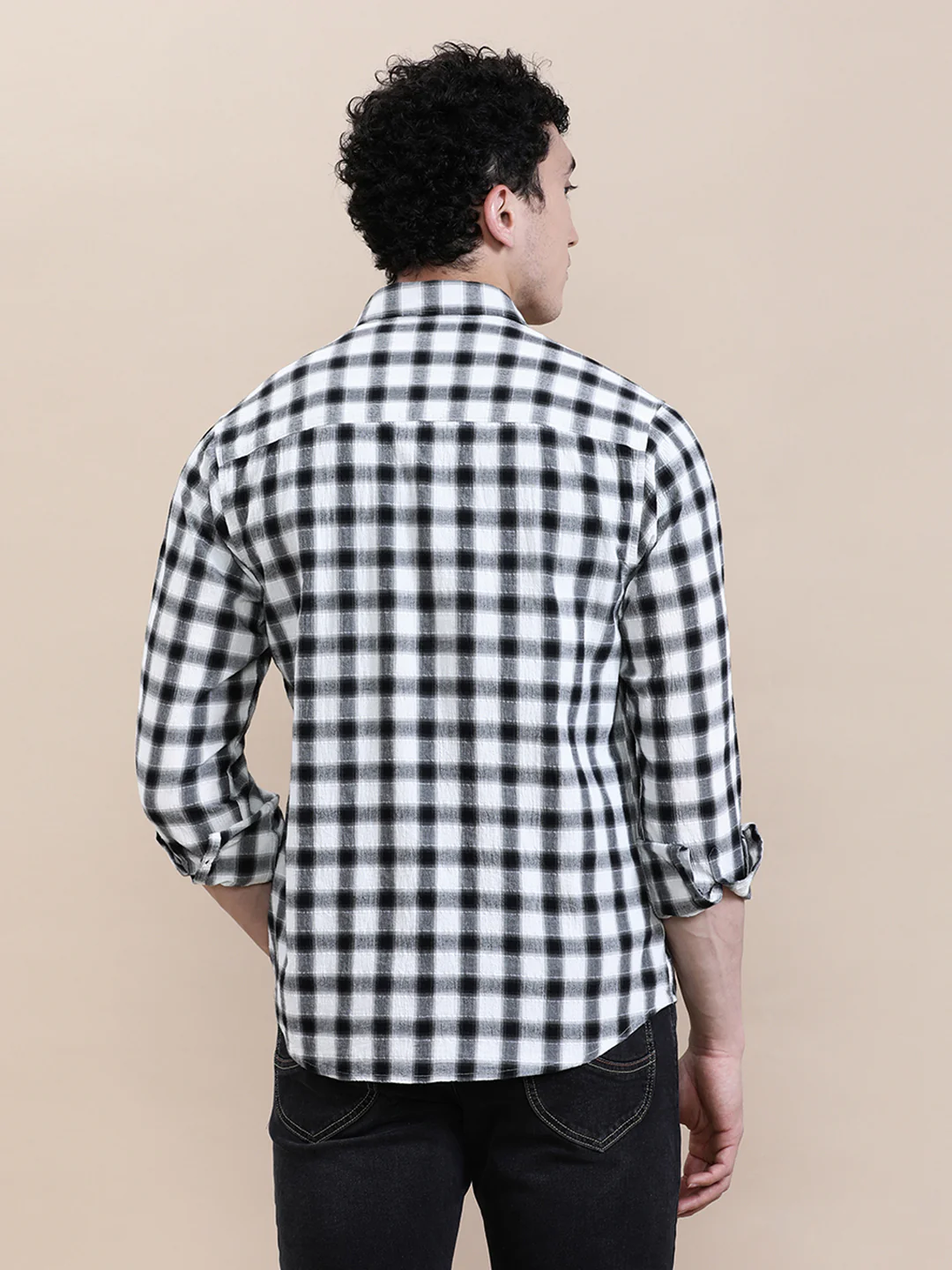 Crinkled Effect Checked Full Sleeve Shirt