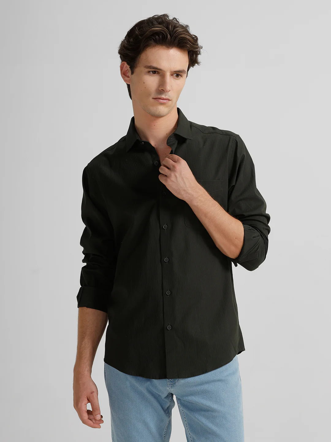 Self Stripe Smart Stretch Green Shirt
