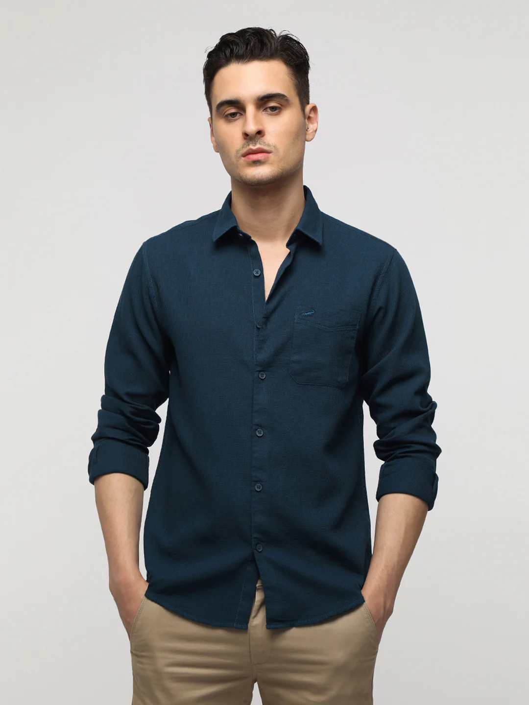 Blue Waffle Textured Shirt