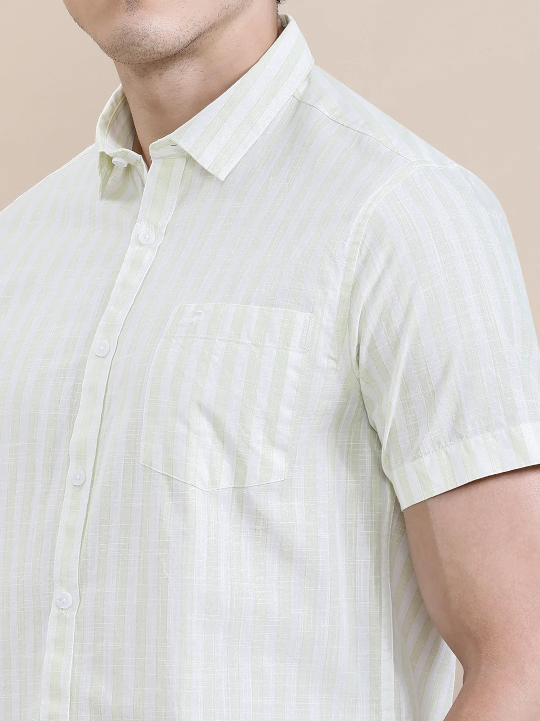 Stripe Textured Comfort Fit Green Shirt