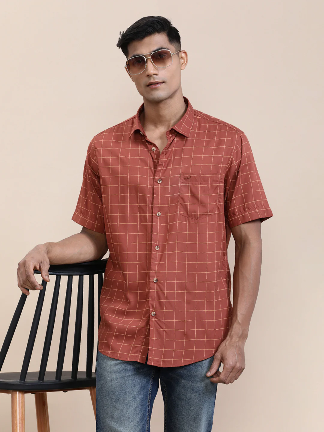 Red Checked Comfort Fit Half Sleeve Shirt