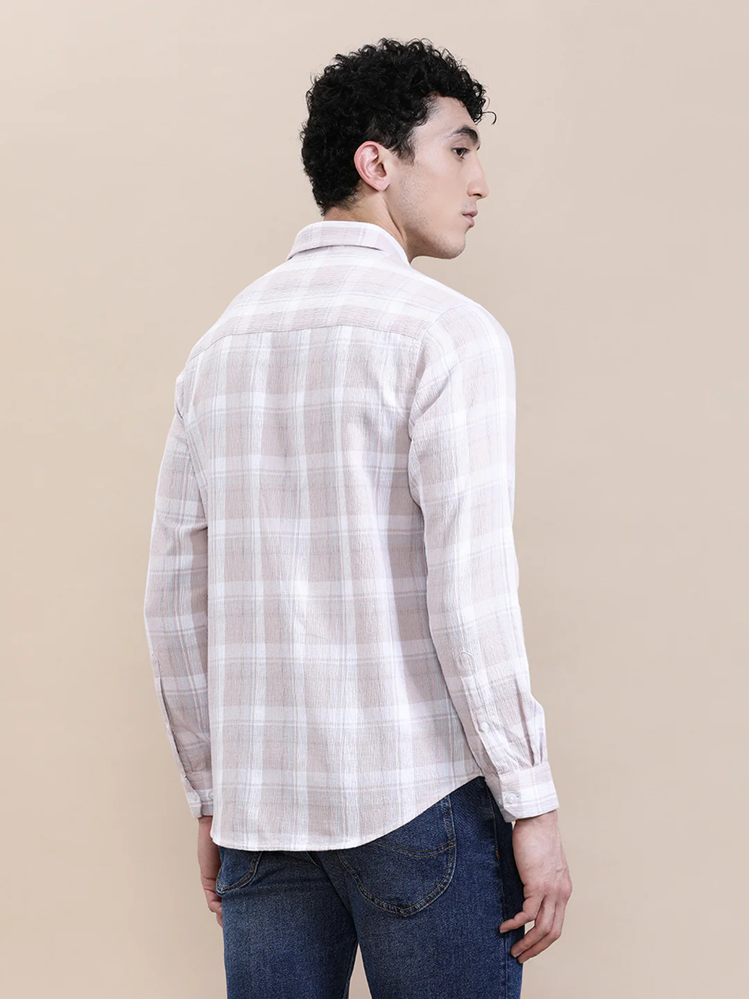 Textured Pink Checkered Comfort Fit Shirt