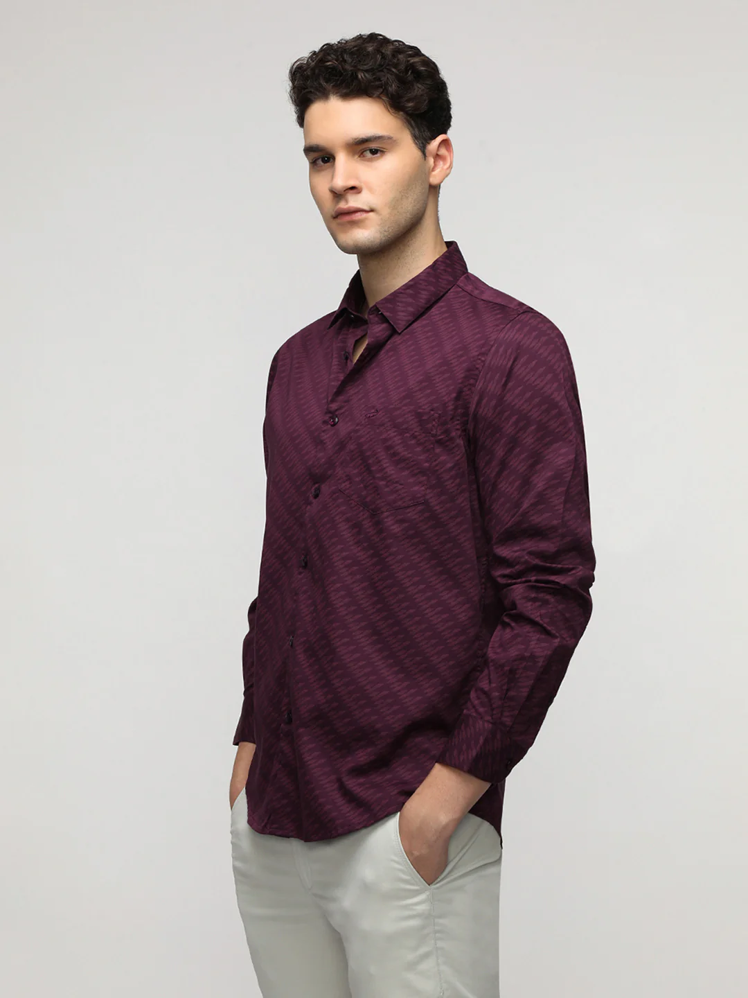 Purple Abstract Print Satin Shirt