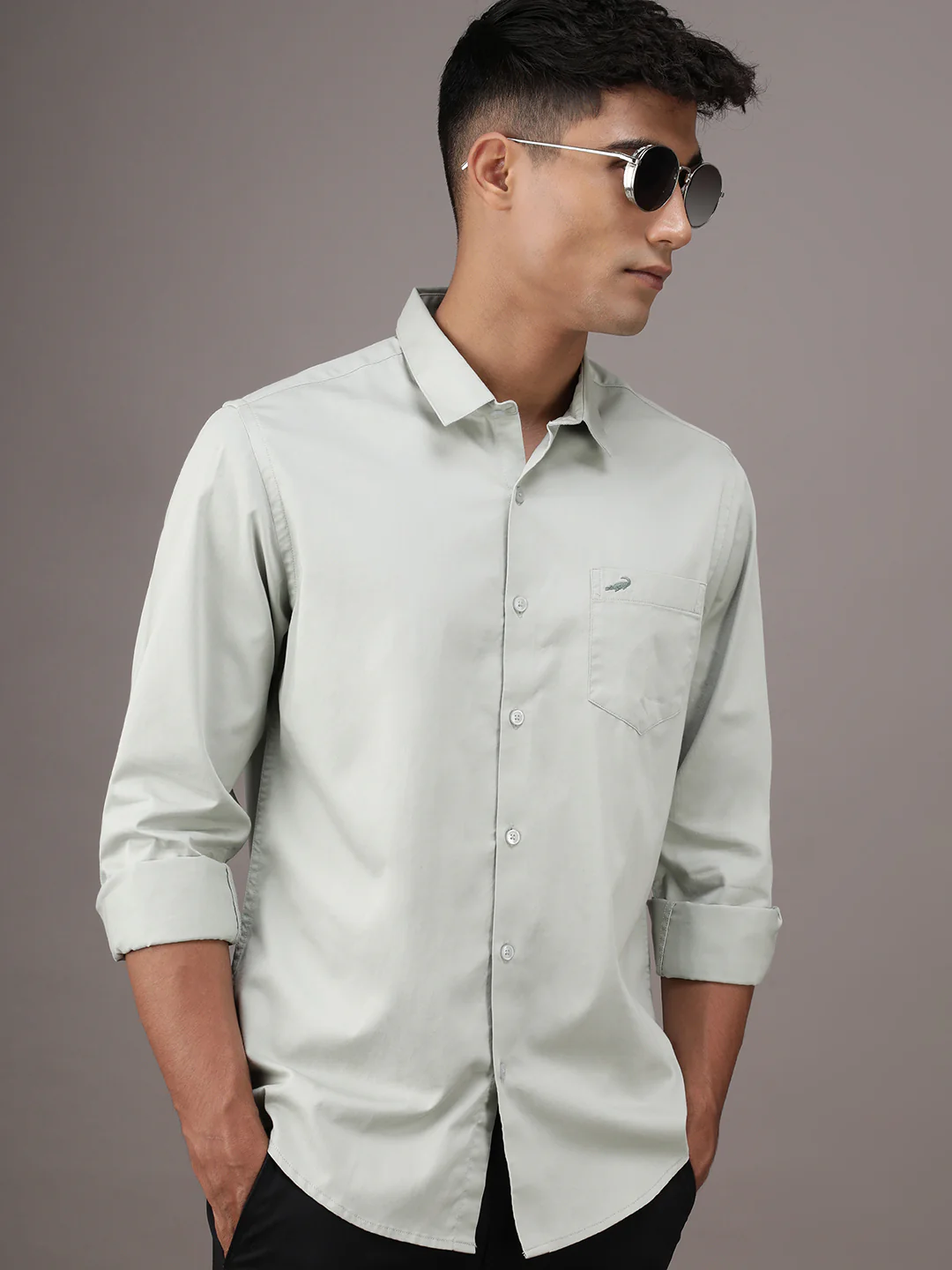 Pale Green Solid Full Sleeve 100% Cotton Shirt