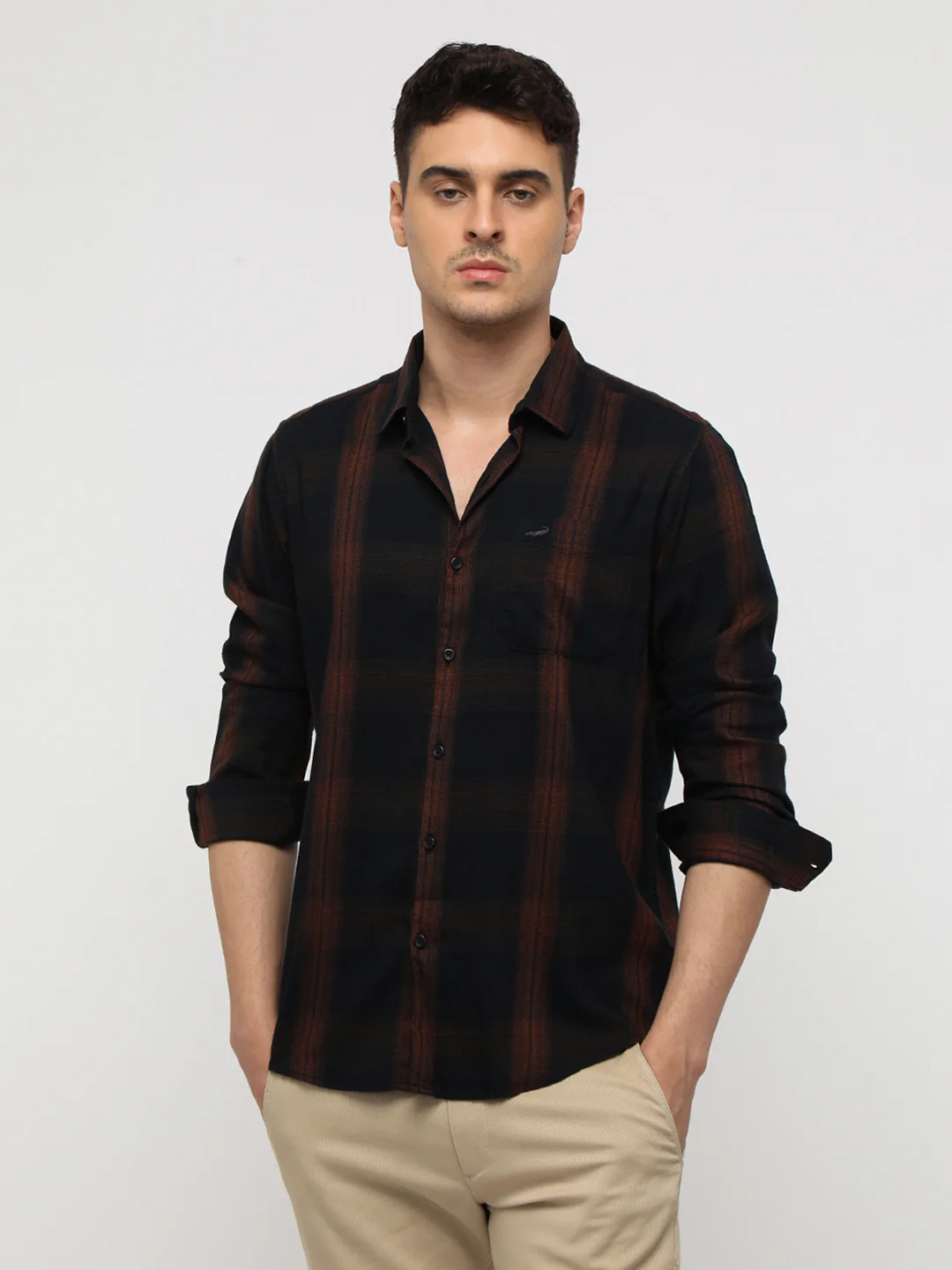 Black Soft Finish Checks Shirt