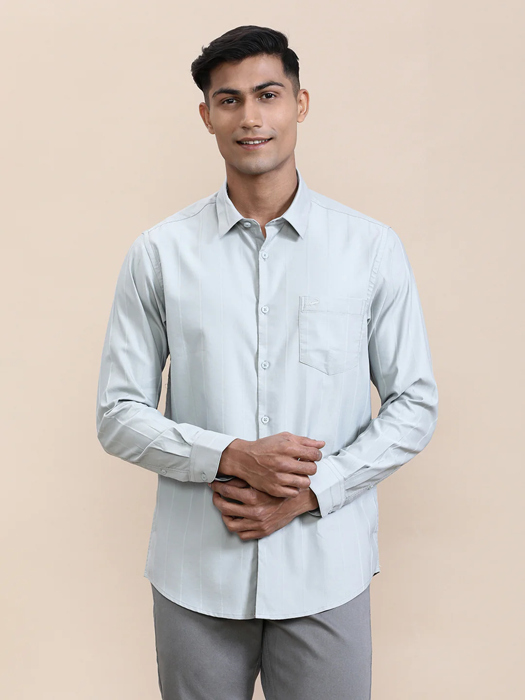 Elegant Self-Stripe Stretch Shirt Green