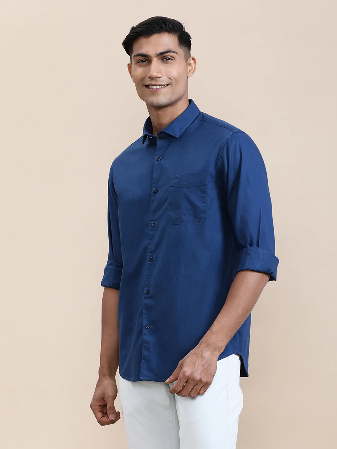 Navy Blue Mercerized Lyocell Blend Shirt