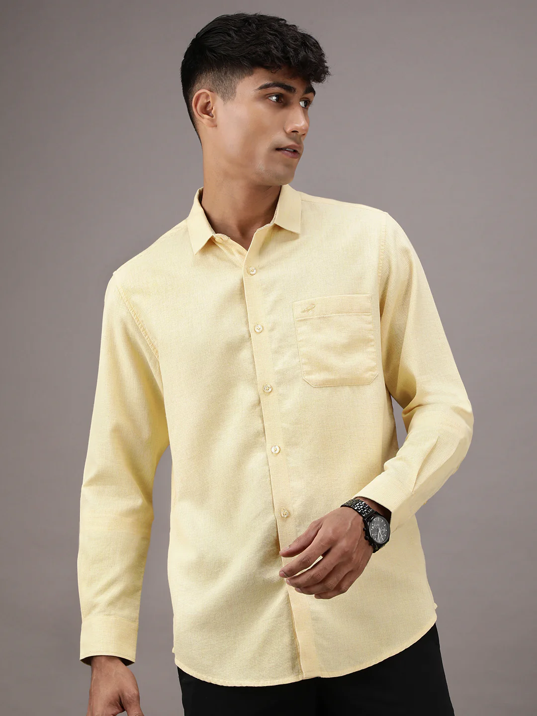 Yellow Solid Full Sleeve 100% Cotton Shirt
