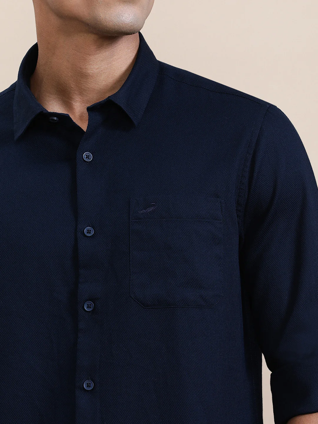 Cotton Textured Full Sleeve Shirt Navy