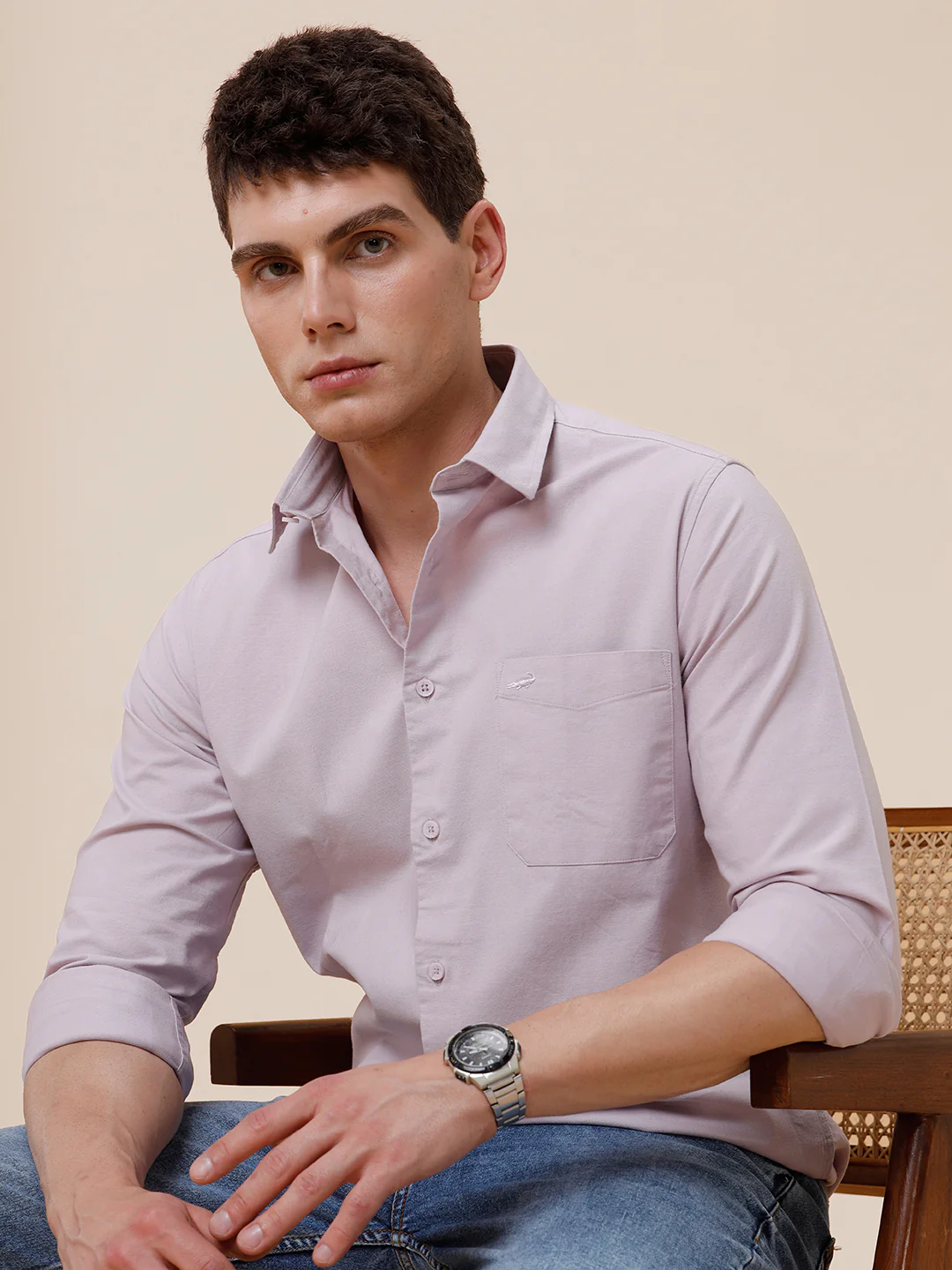 Cotton Stretch Oxford Purple Shirt