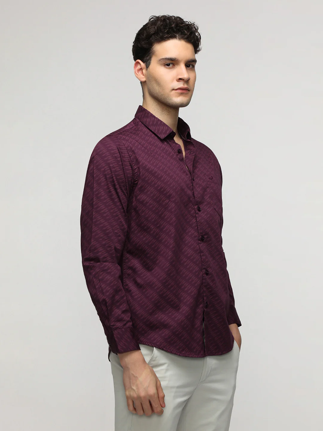 Purple Abstract Print Satin Shirt