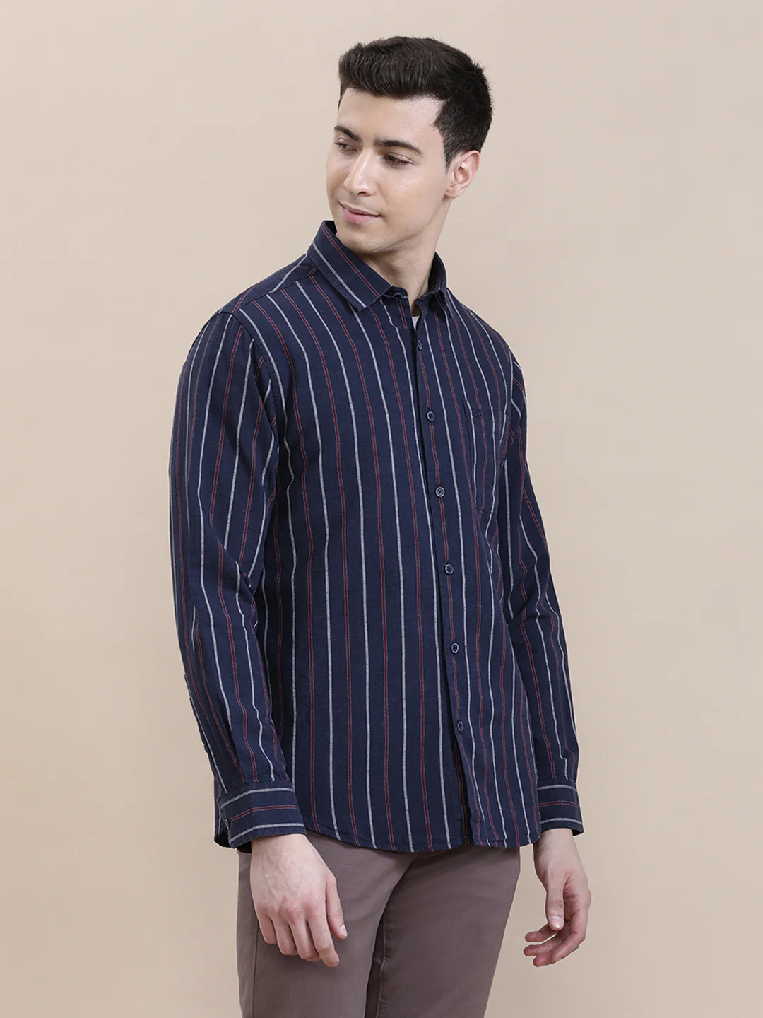 Linen Blend Striped Full Sleeve Shirt