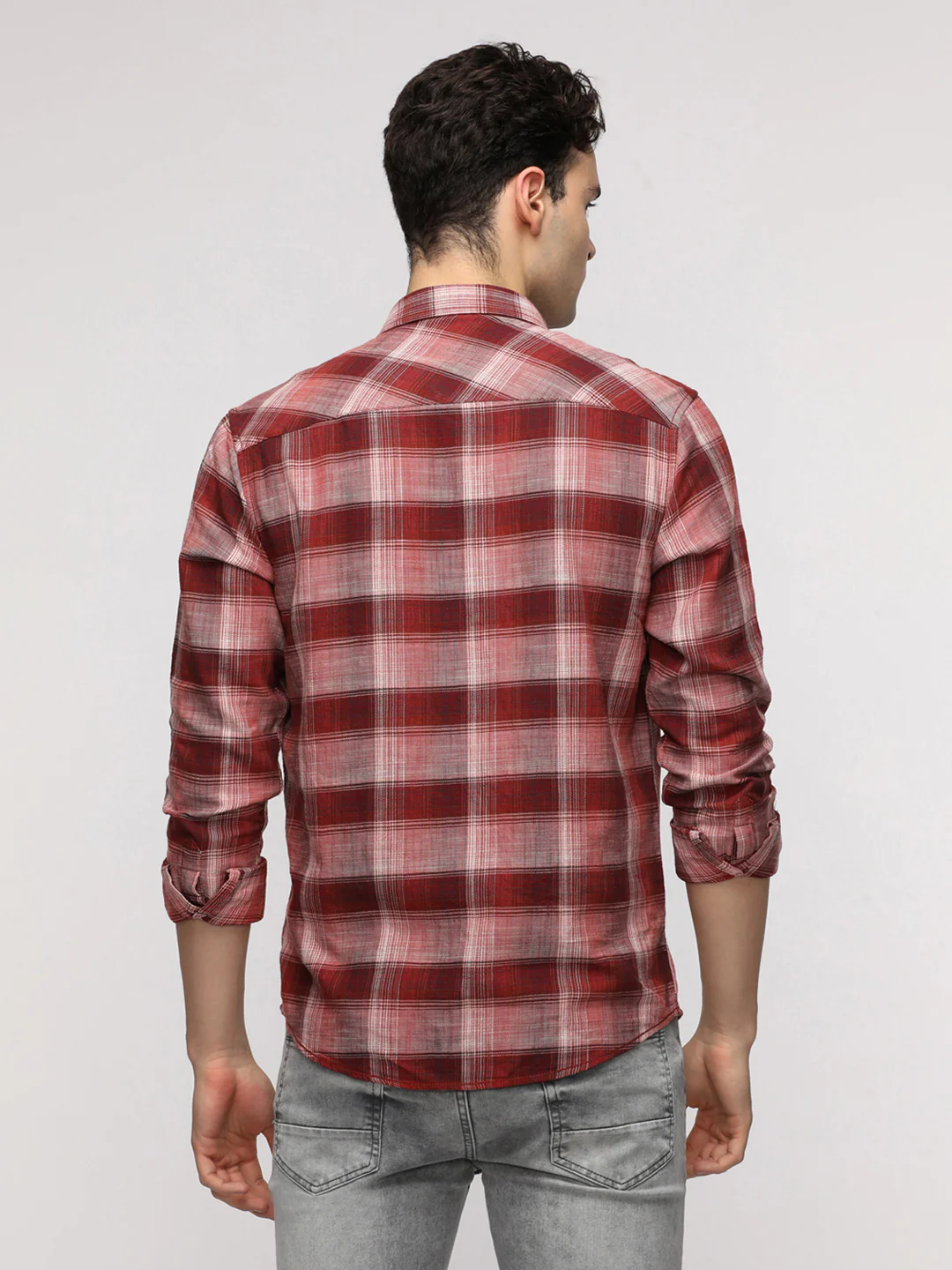 Red Textured Checks Shirt