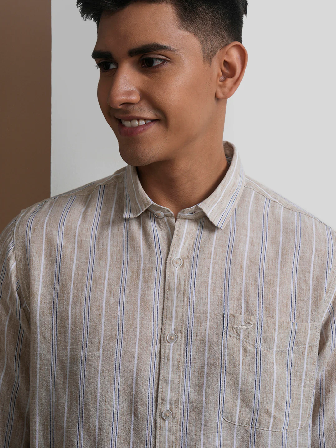 Linen Blend Stripe Shirt Beige