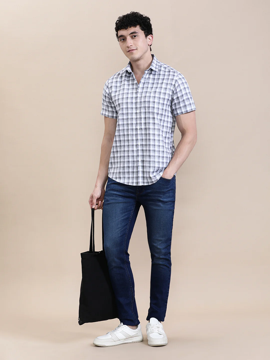 Crisp White Checkered Half Sleeve Shirt