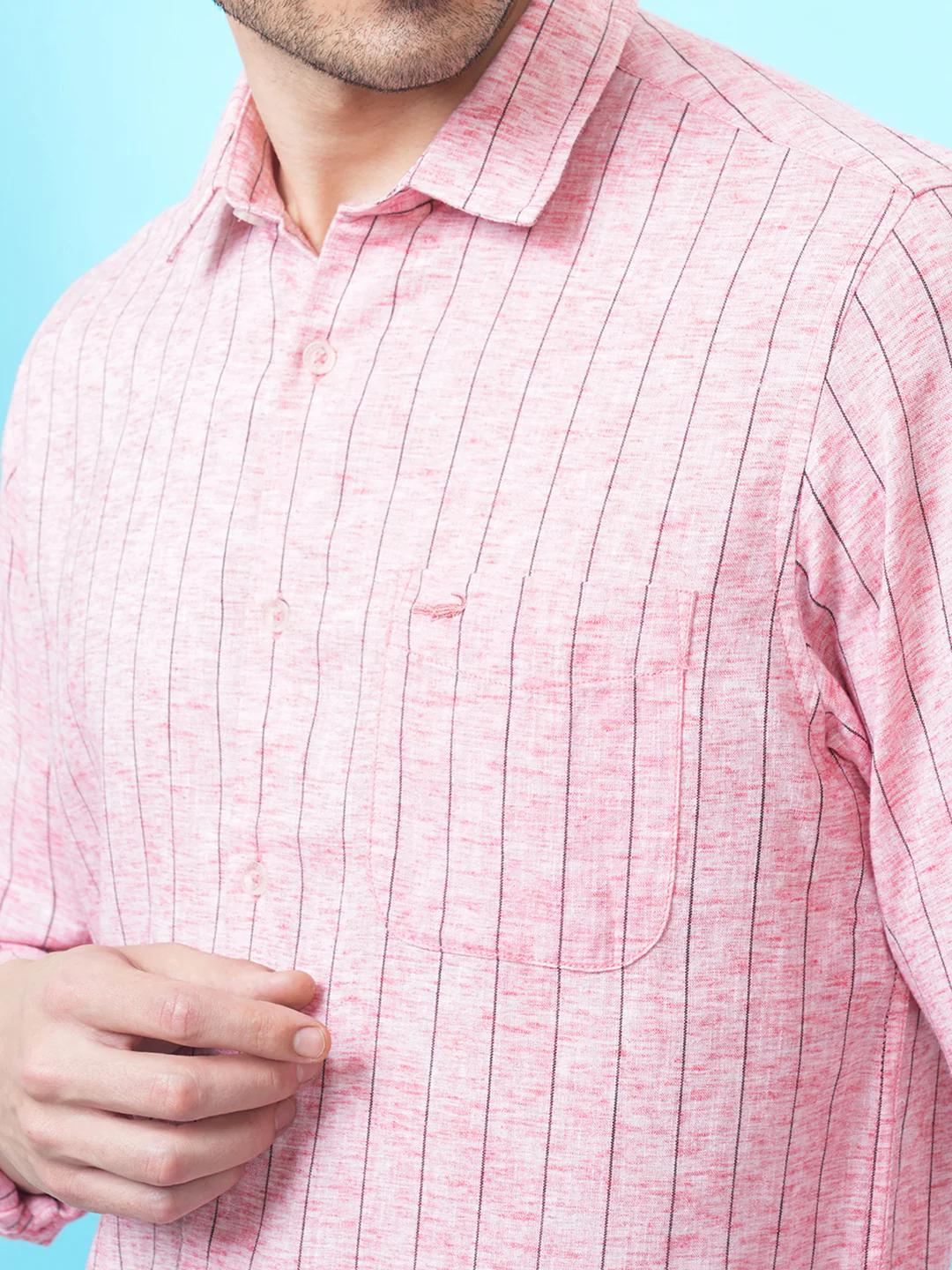 Linen Blend Stripe Casual Shirt Red