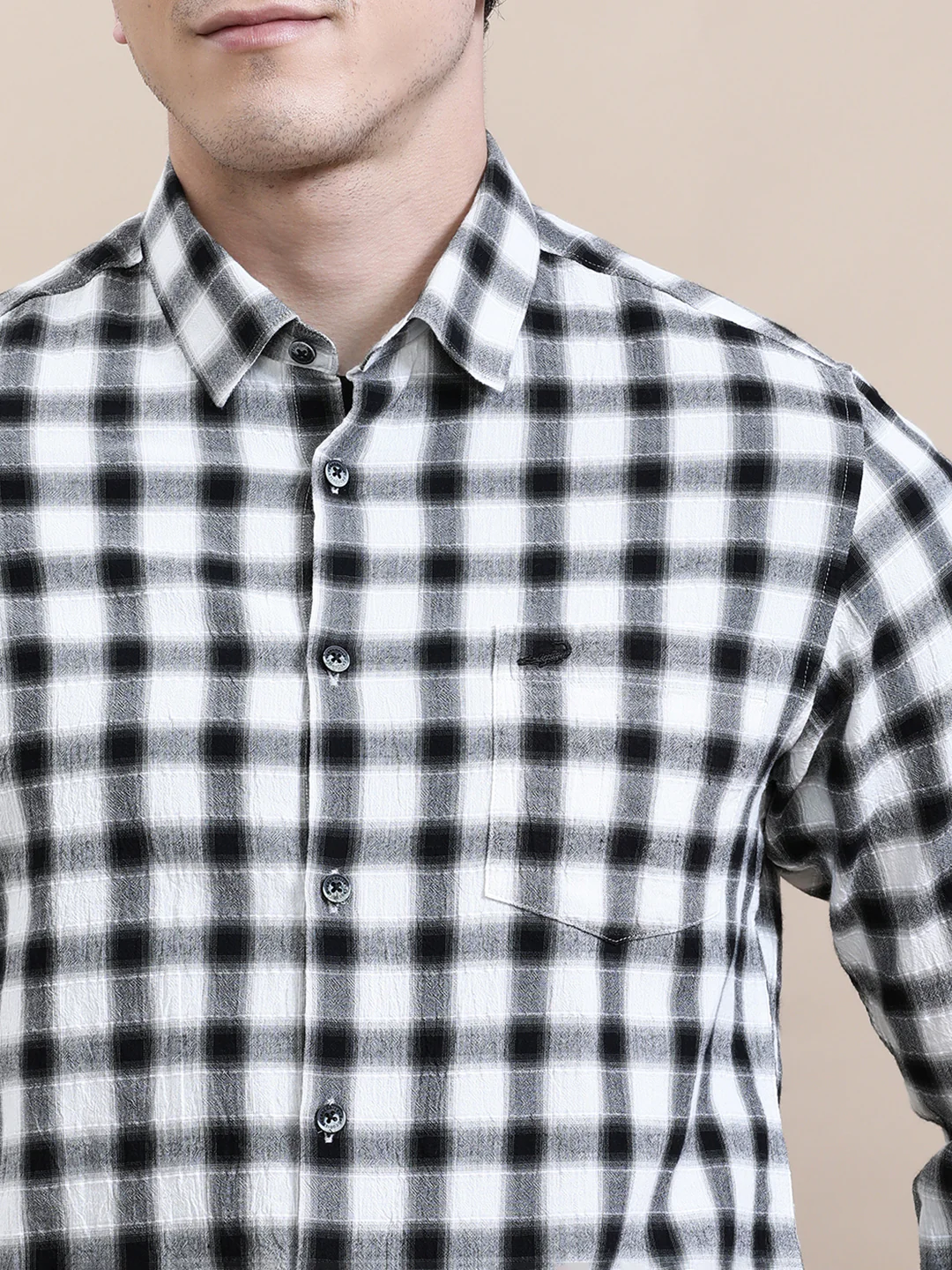 Crinkled Effect Checked Full Sleeve Shirt