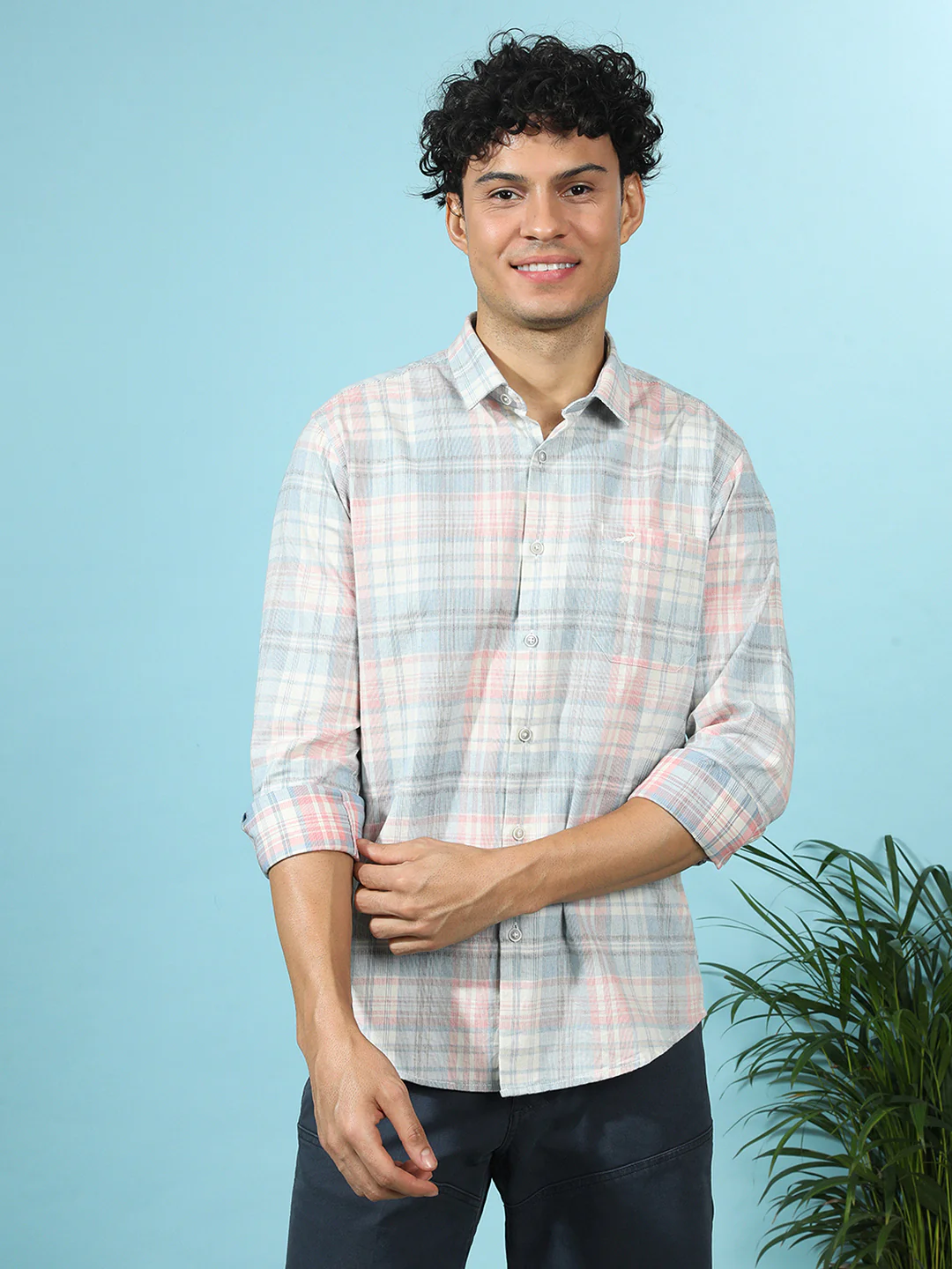 Corded Check Shirt Pink