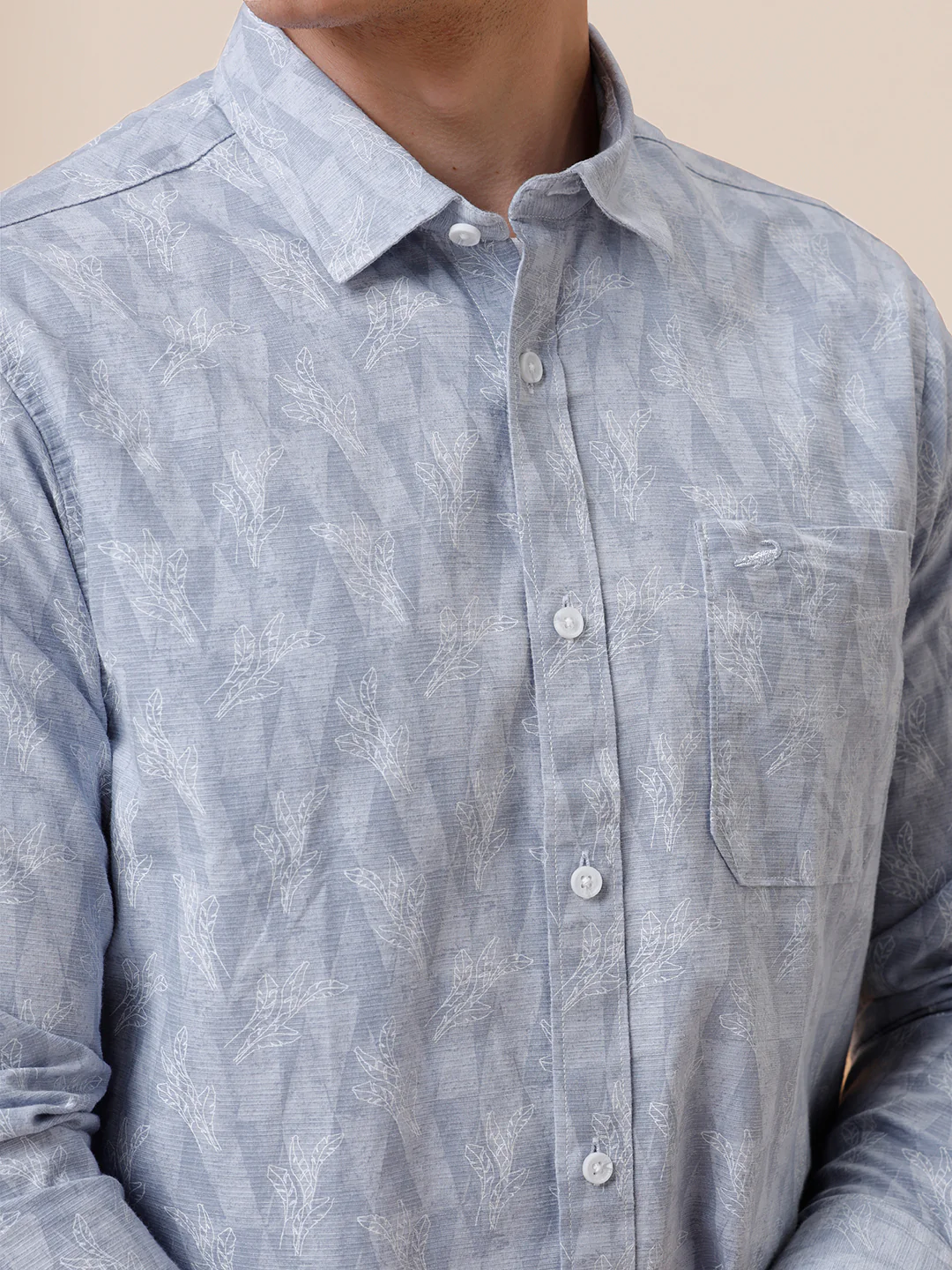 Cotton Printed Textured Grey Shirt