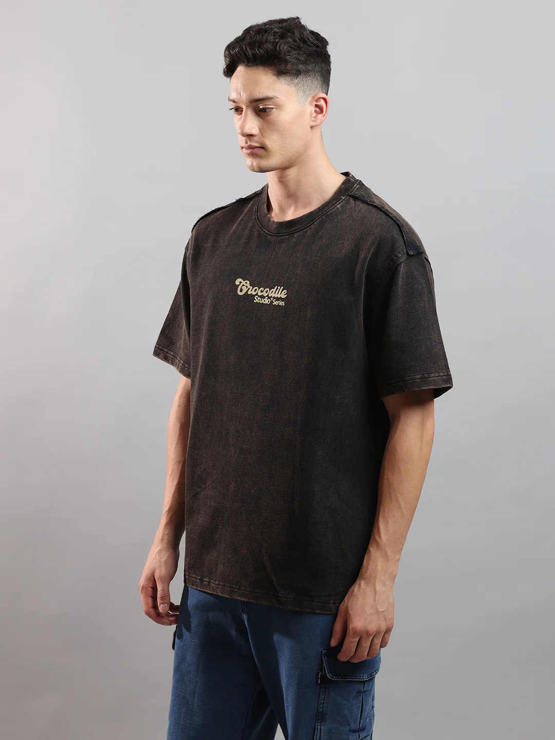 Acid Washed Over Sized Crew In Jet Black