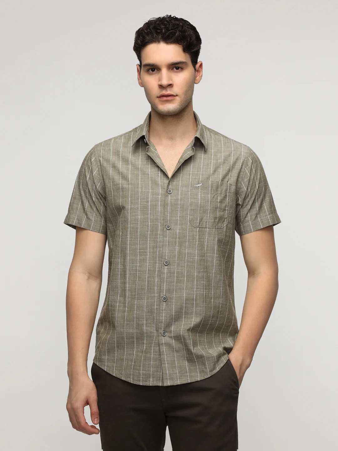 Olive Textured Stripe Shirt