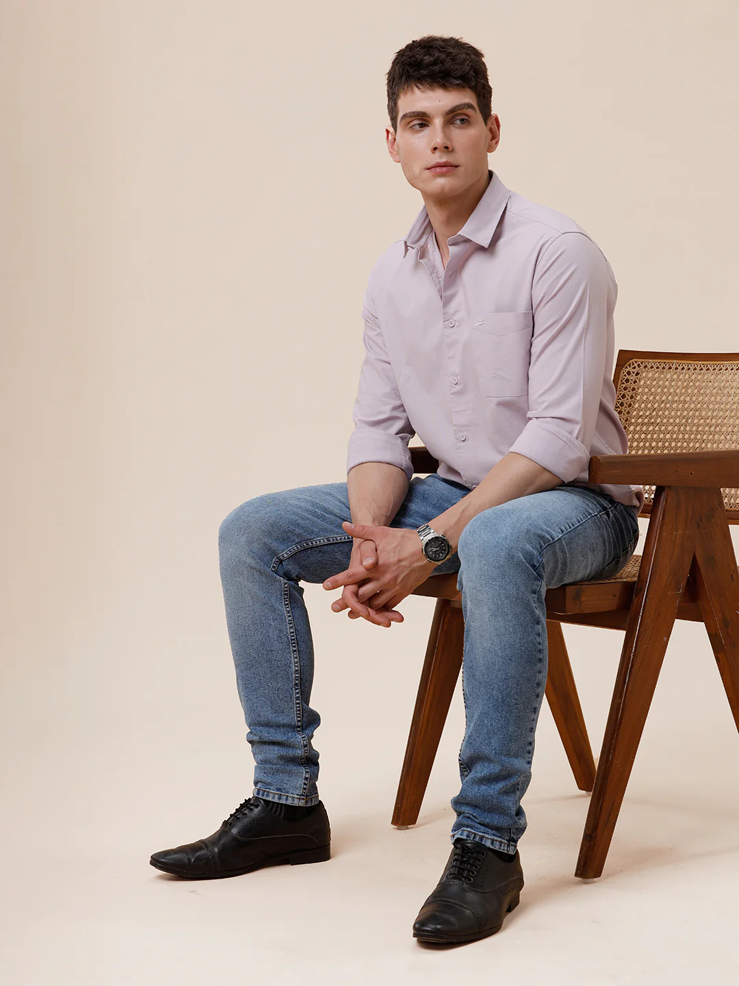 Cotton Stretch Oxford Purple Shirt