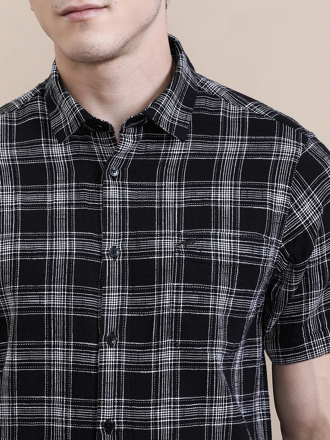 Cotton Textured Checked Half Sleeve Shirt