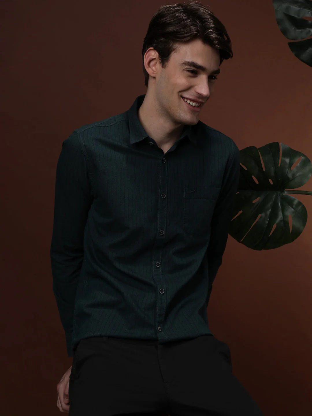 Deep Teal Blue Striped Full Sleeve 100% Cotton Shirt