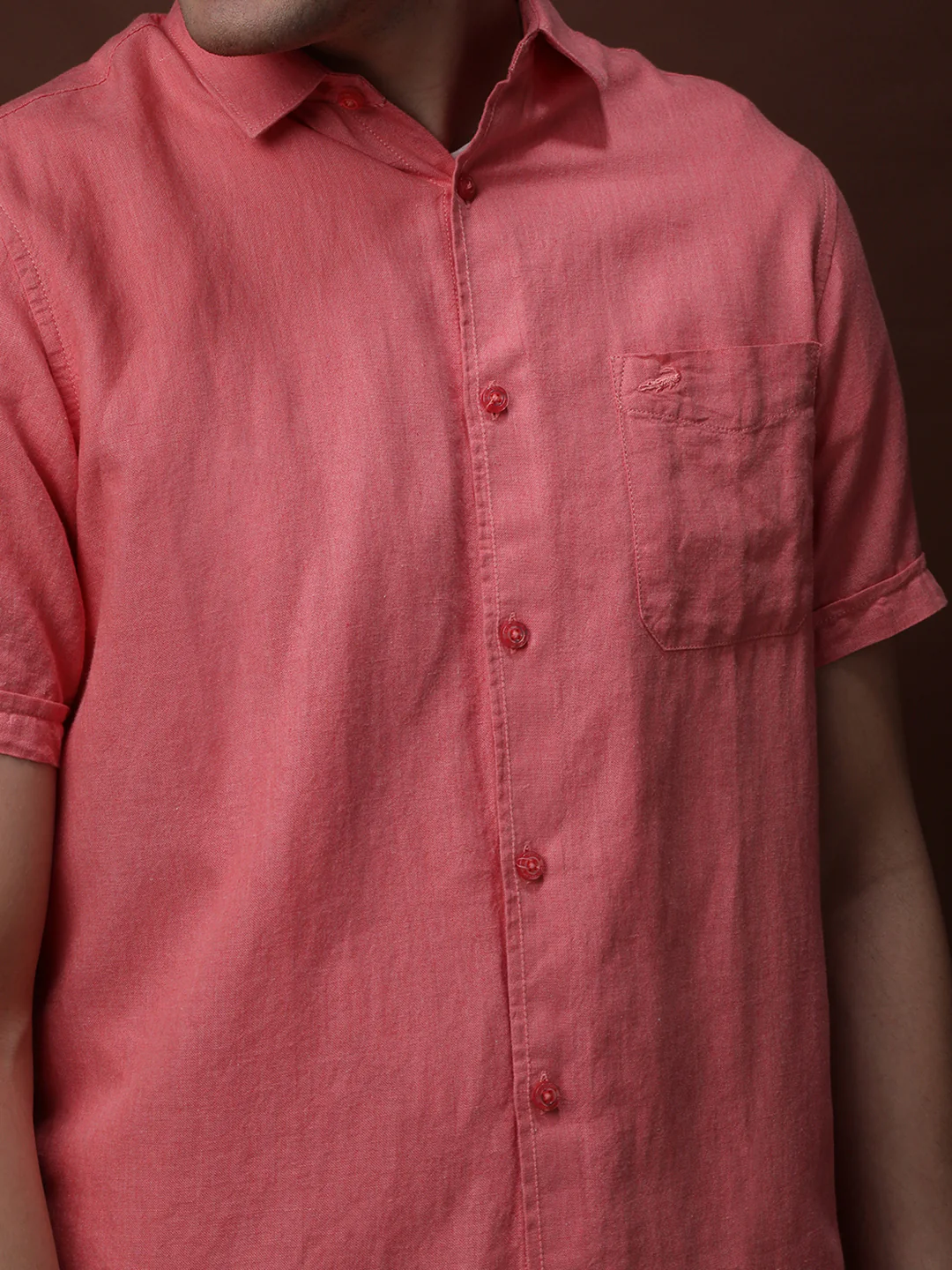 Mineral Red Solid Half Sleeve Linen Shirt