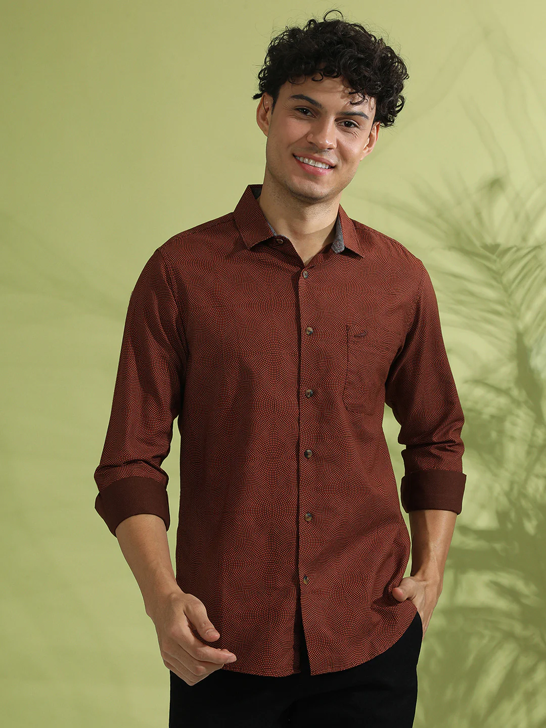 Brown Printed Full Sleeve 100% Cotton Shirt