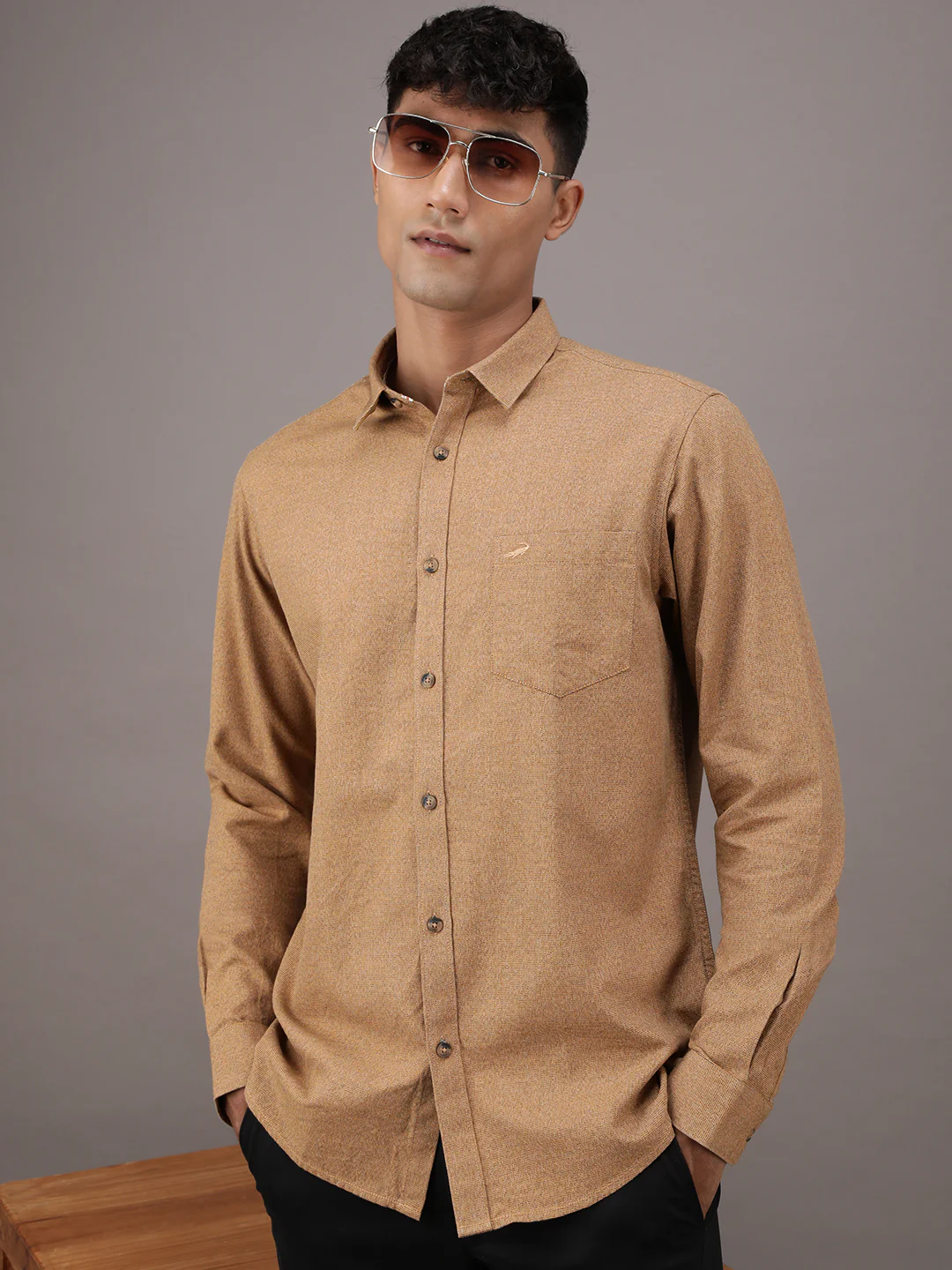 Casual Yellow Solid Full Sleeve 100% Cotton Shirt