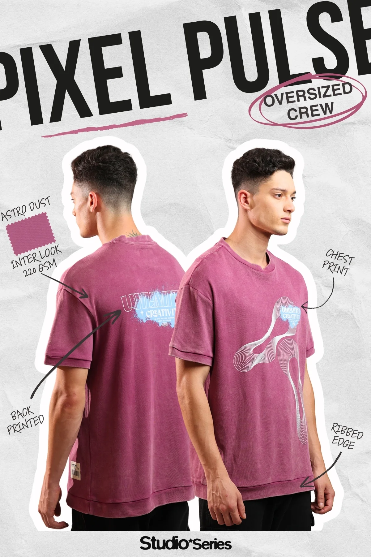 Ribbed Edge Hybrid Tee Over Sized Crew In Astro Dust