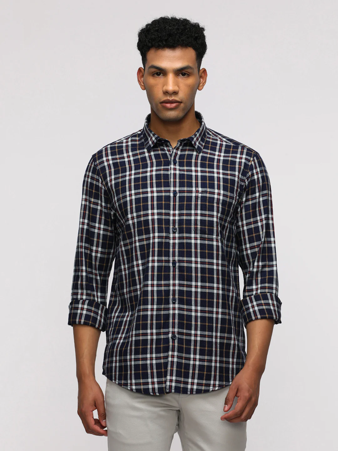 Full Sleeve Navy Checked Shirt for Elegant Comfort