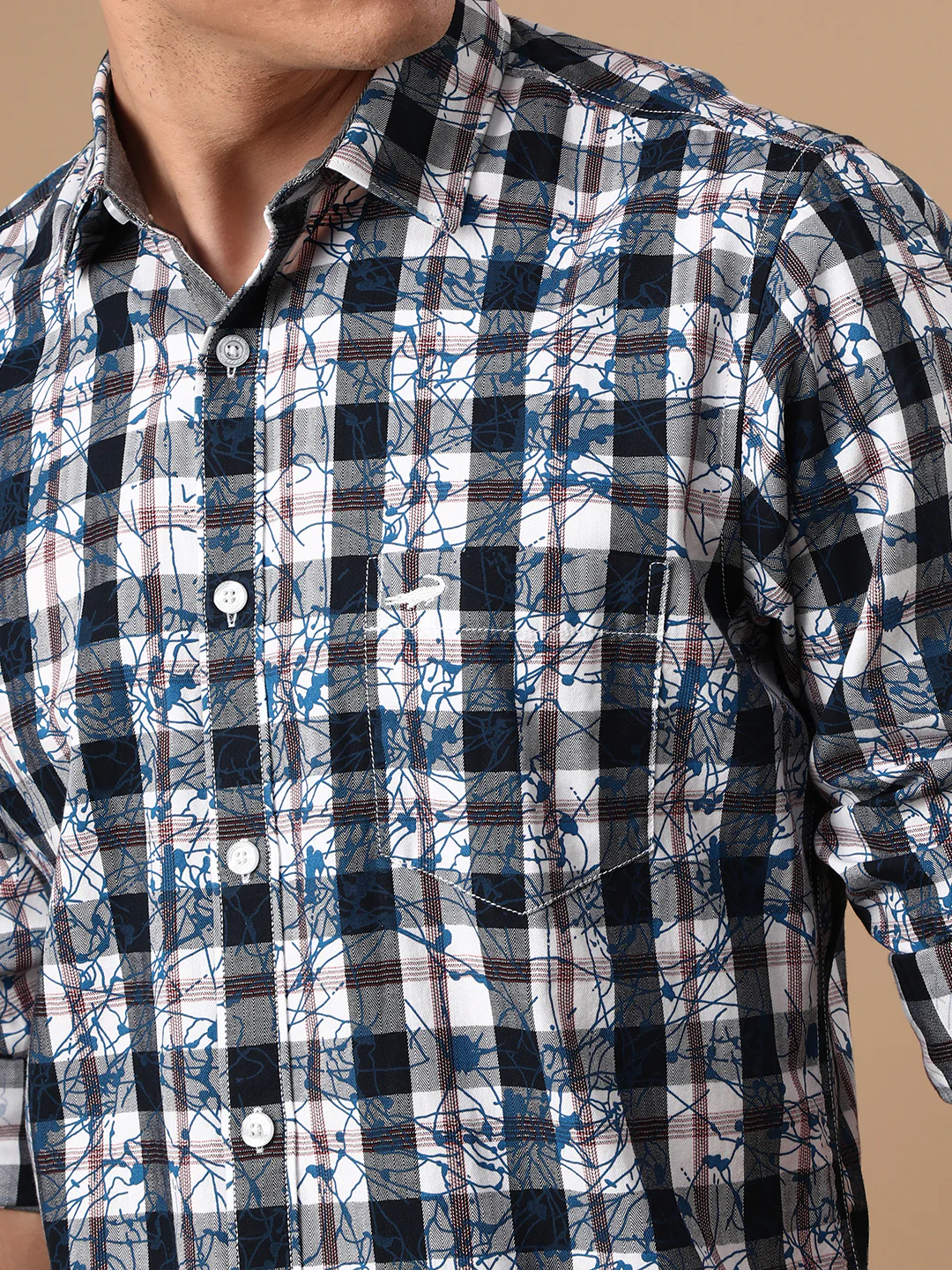 Navy and White Checked Full Sleeve 100% Cotton Shirt