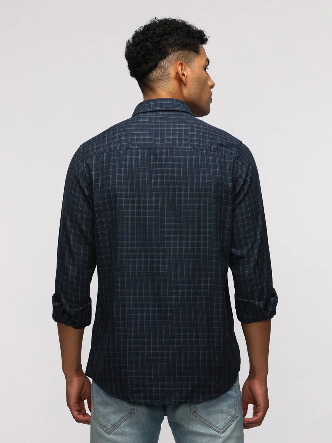 Full Sleeve Navy Checked Shirt for Trendy Wear