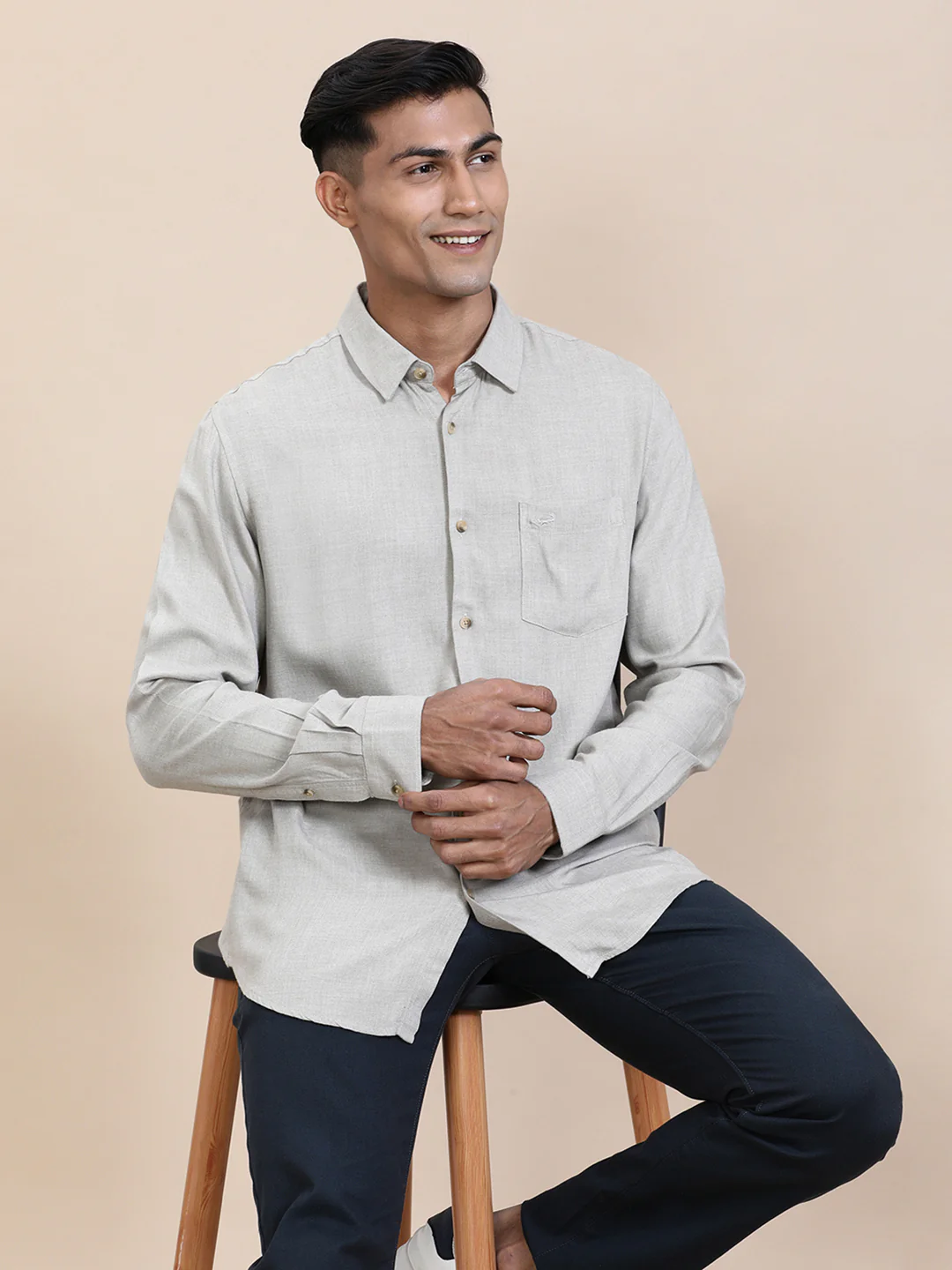 Classic Beige Solid Comfort Shirt