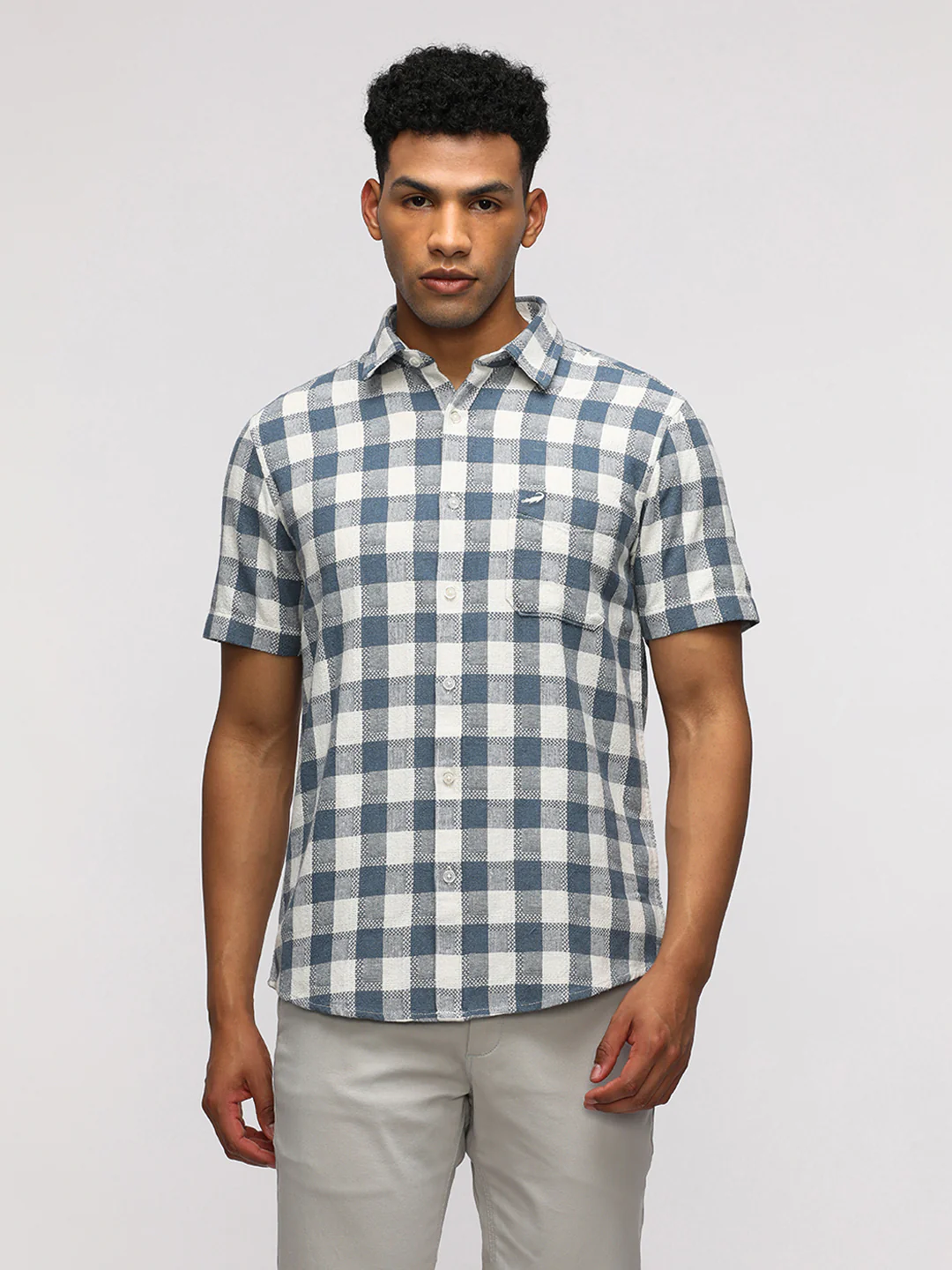 Half Sleeve Blue Checked Shirt for Casual Style