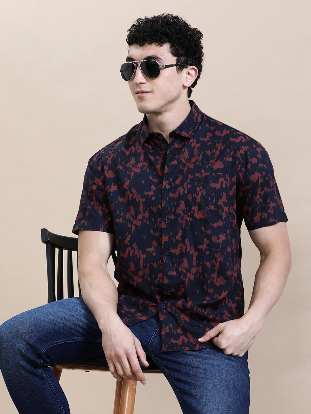 Grunge Printed Fluid Half Sleeve Shirt