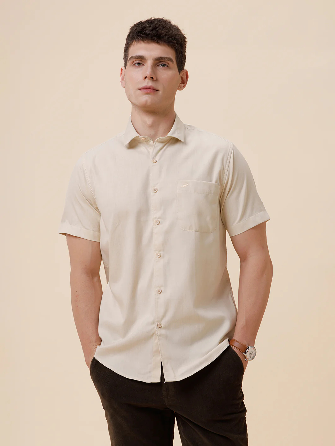 Melange Look Plain Cream Shirt
