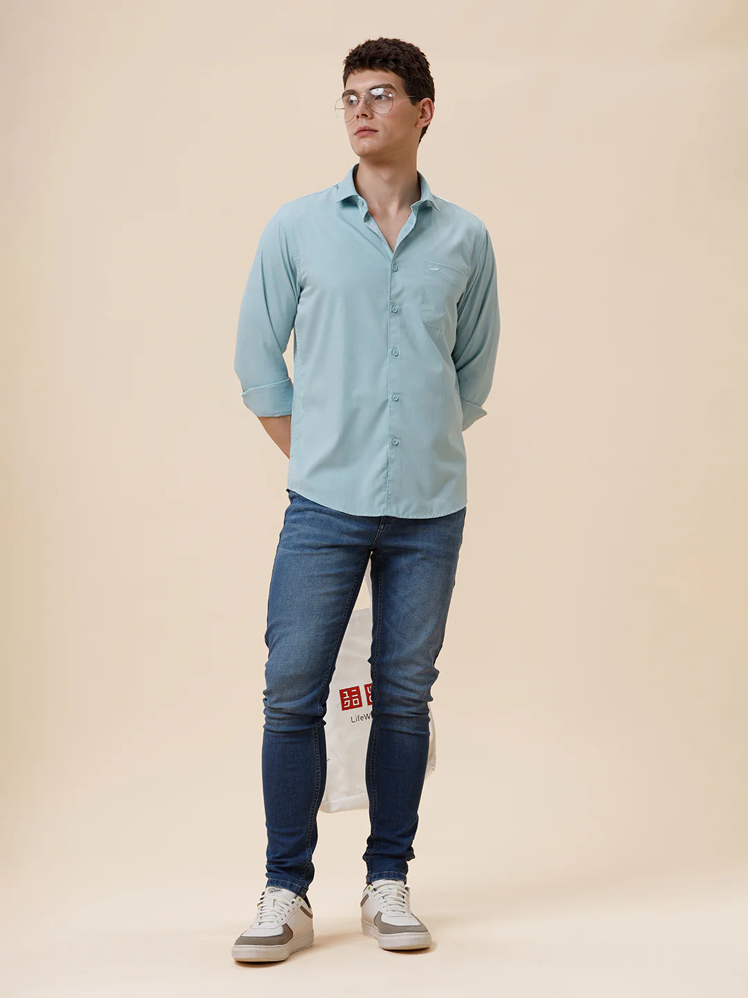 Melange Look Plain Green Shirt