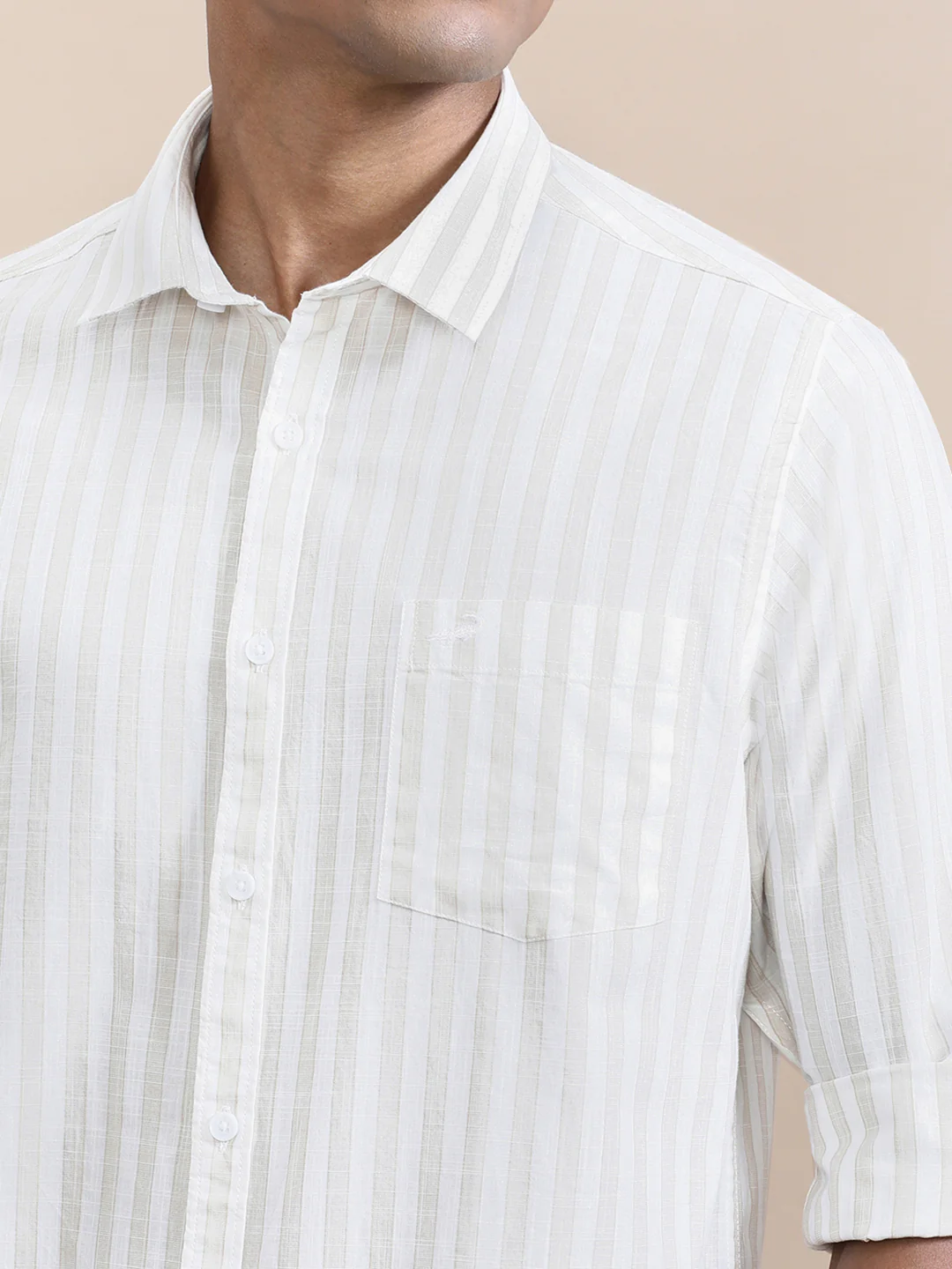 Stripe Textured Comfort Fit Shirt Beige