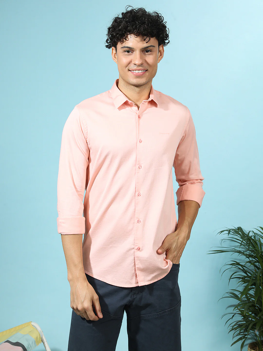 Textured Stretch Shirt Peach