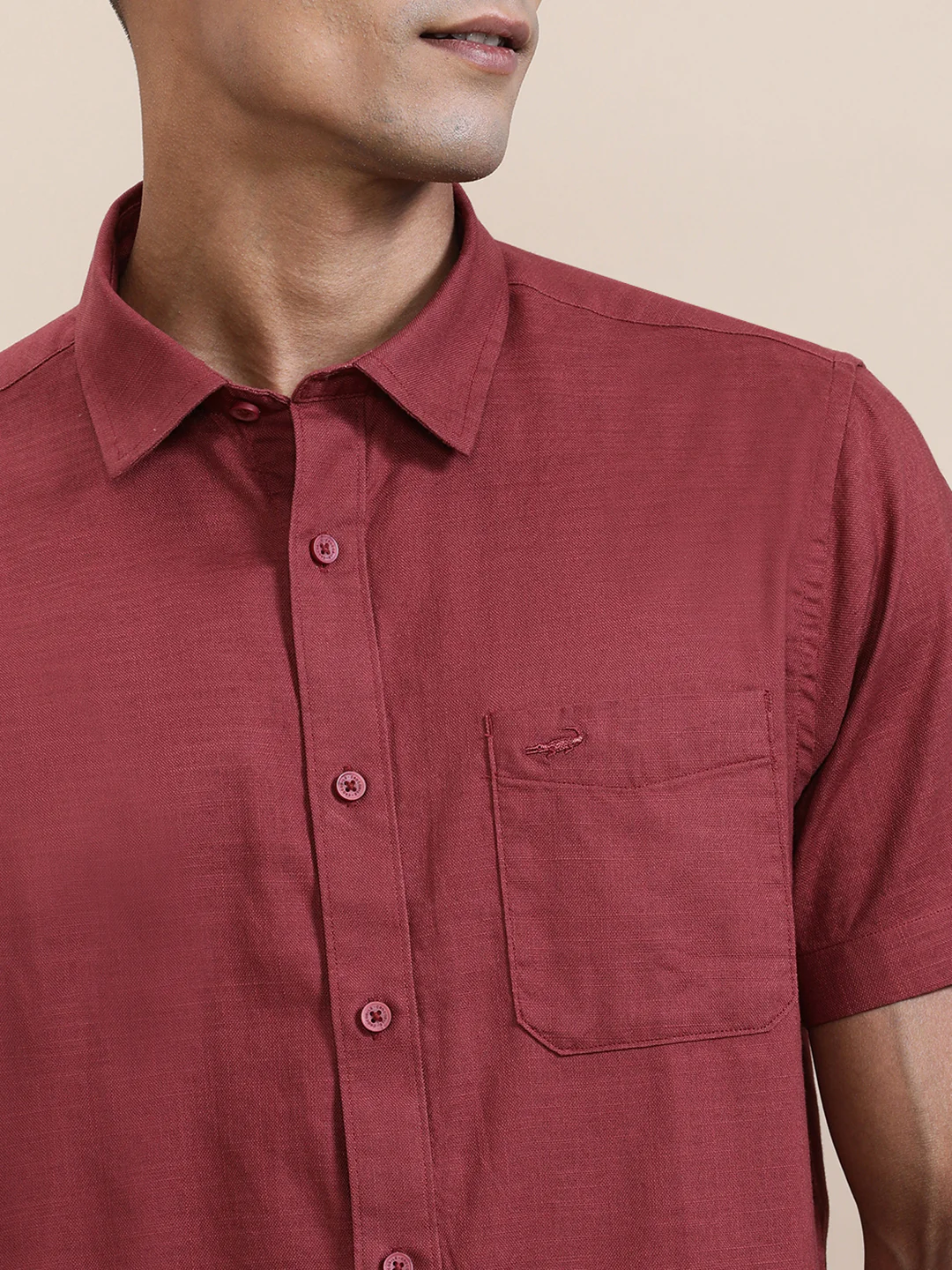 Pure Cotton Textured Half Sleeve Red Shirt