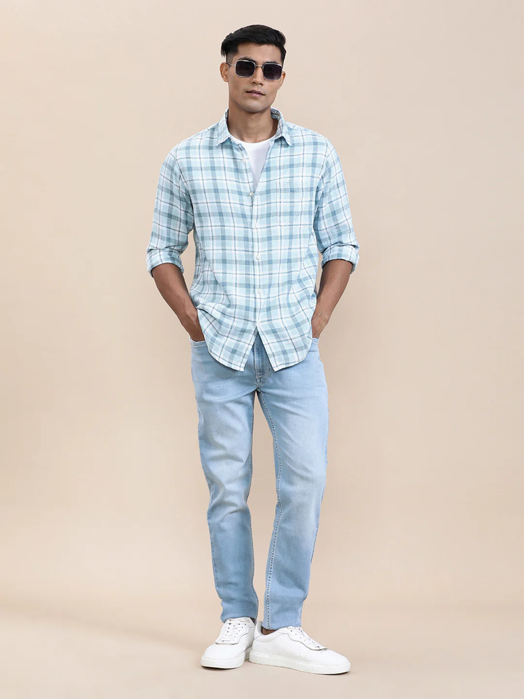 Textured Check Full Sleeve Shirt Green