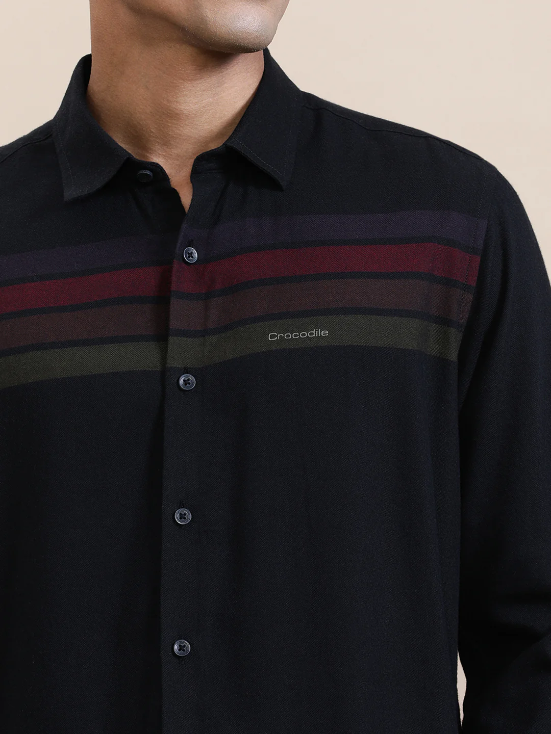 Sleek Black Striped Comfort Fit Shirt