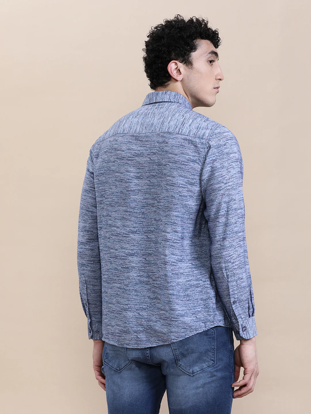 Blue Printed Crinkled Effect Fluid Shirt