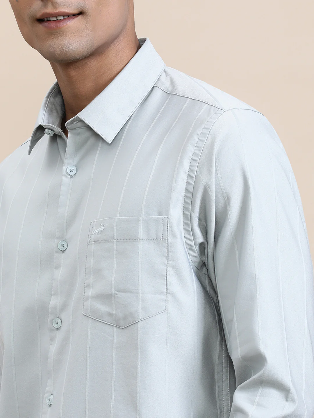 Elegant Self-Stripe Stretch Shirt Green