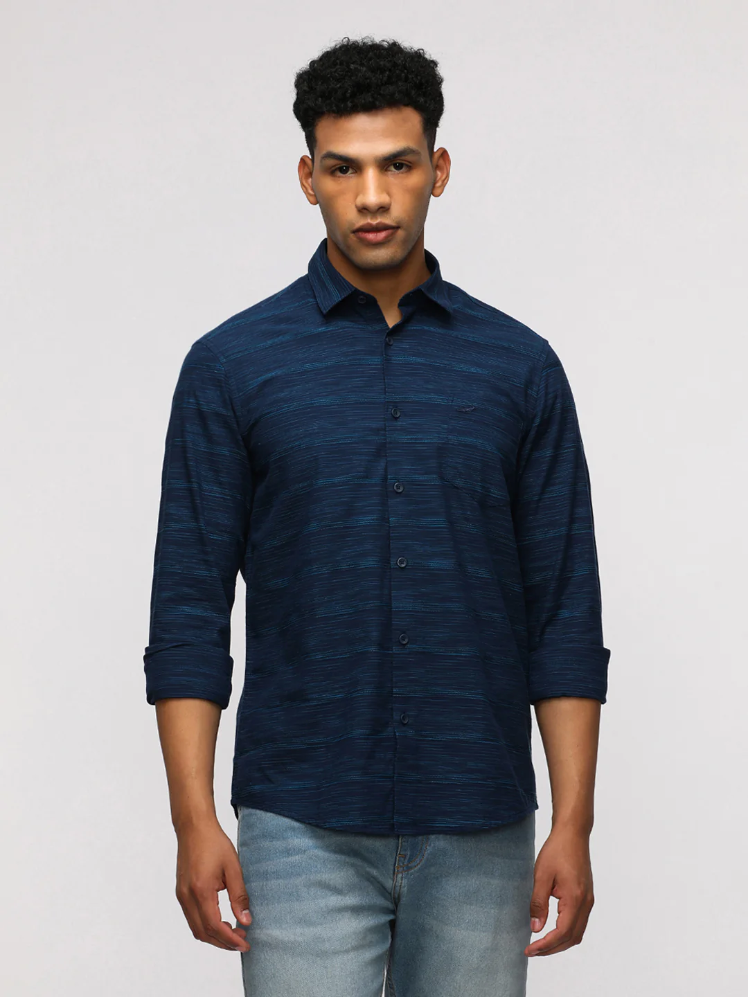 Comfort Fit Sport Blue Striped Shirt for Trendy Wear