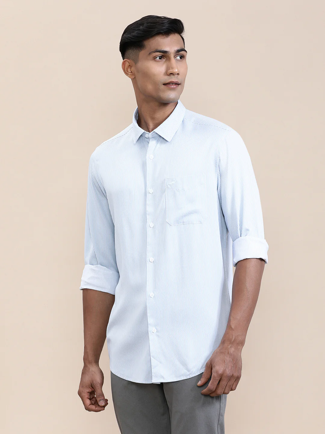 Luxury Soft Blue Stripe Fluid Shirt