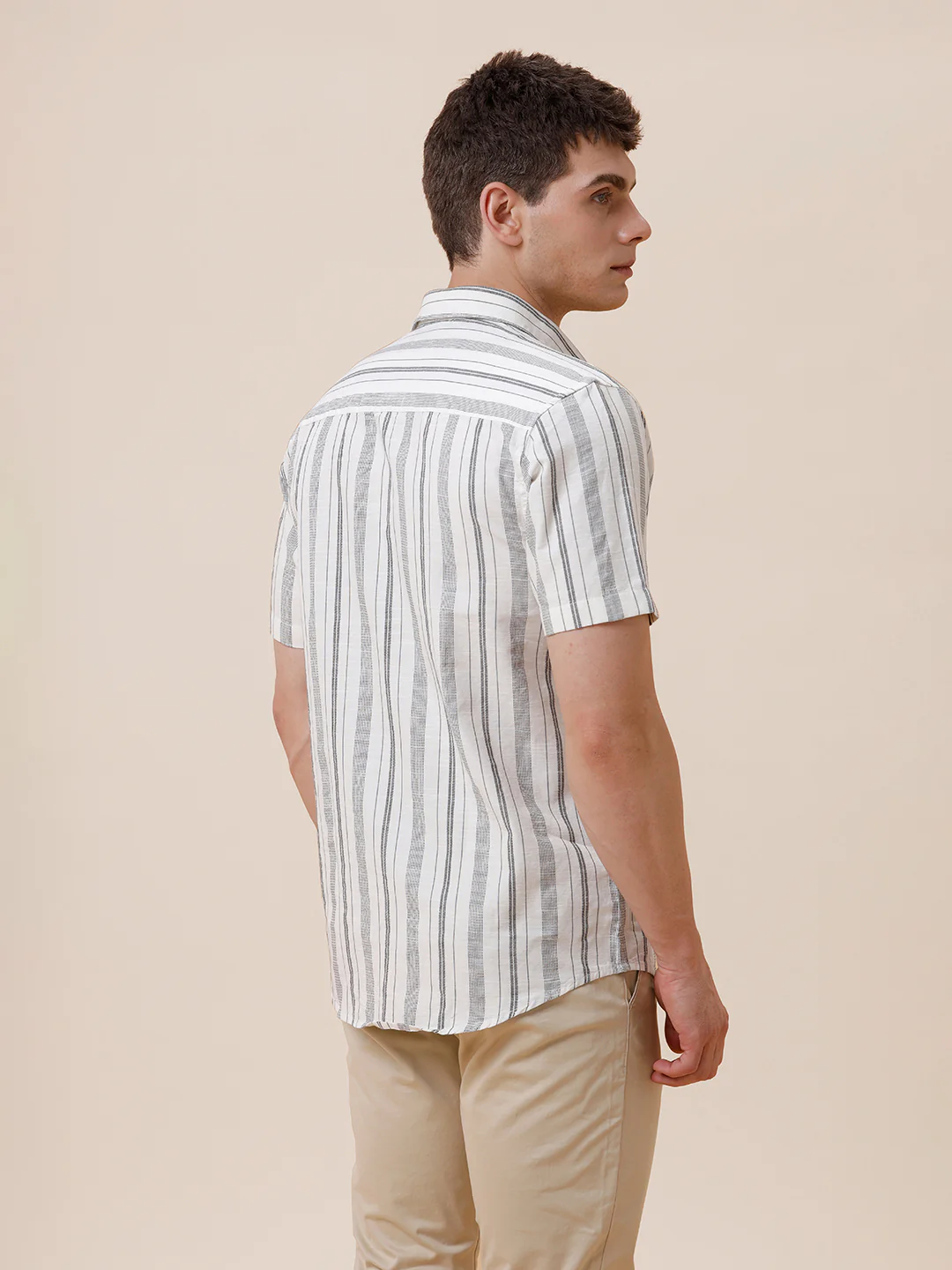 Cotton Textured Stripe Cream Shirt